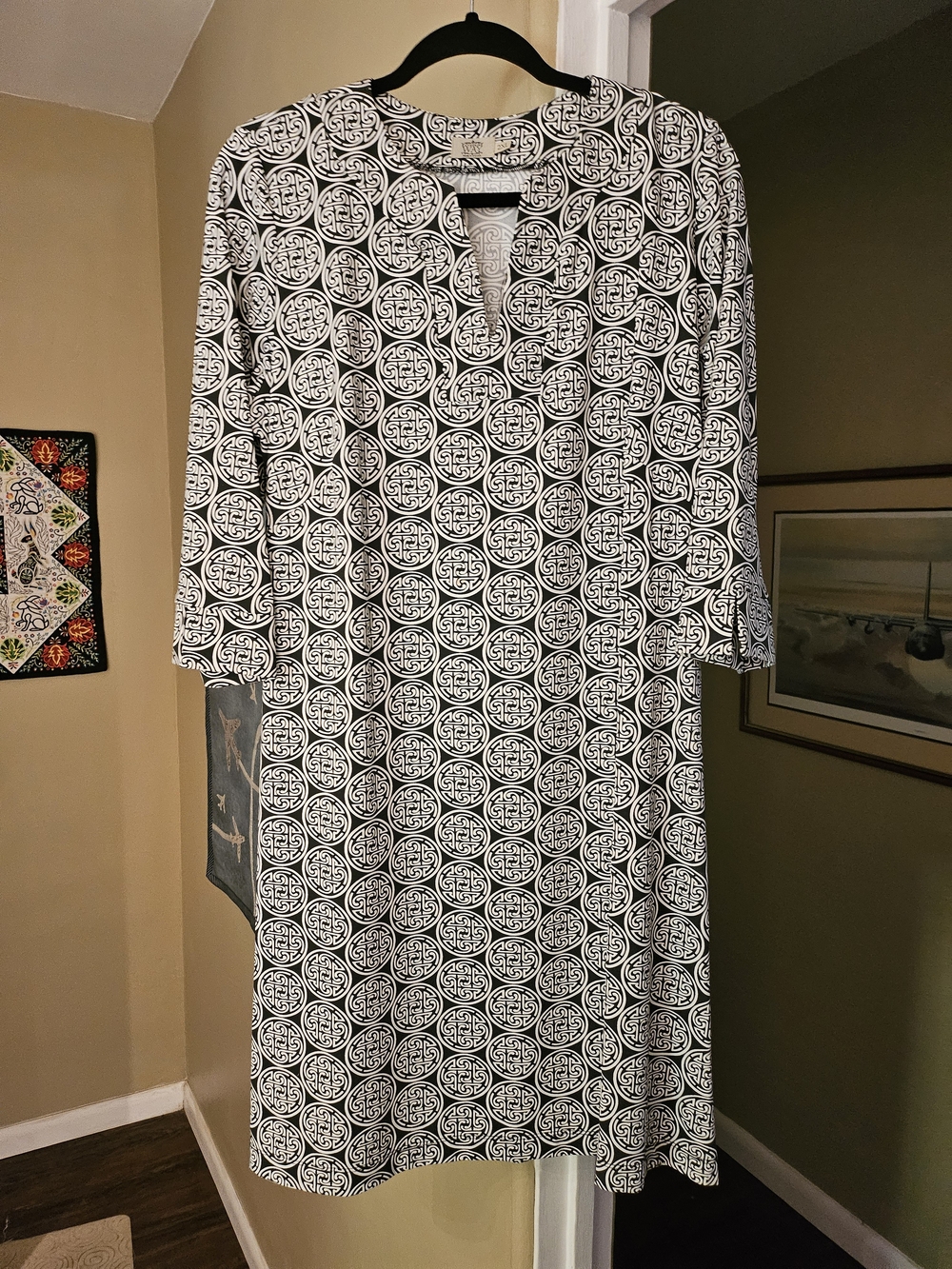 Katherine Way Black and White Geometric Midi Dress